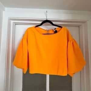 Topshop Vibrant Orange Puff Sleeve Crop Top